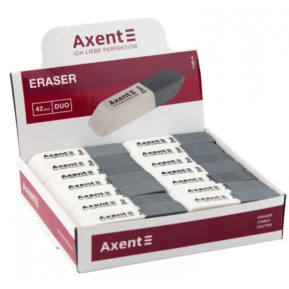 Гумка AXENT 1185 м`яка сіро-біла DUO (42шт.)