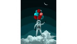 Картина за номерами Космонавт з кульками Strateg 40х50 см (DY171) 3 рівень складн. 16 кольорів