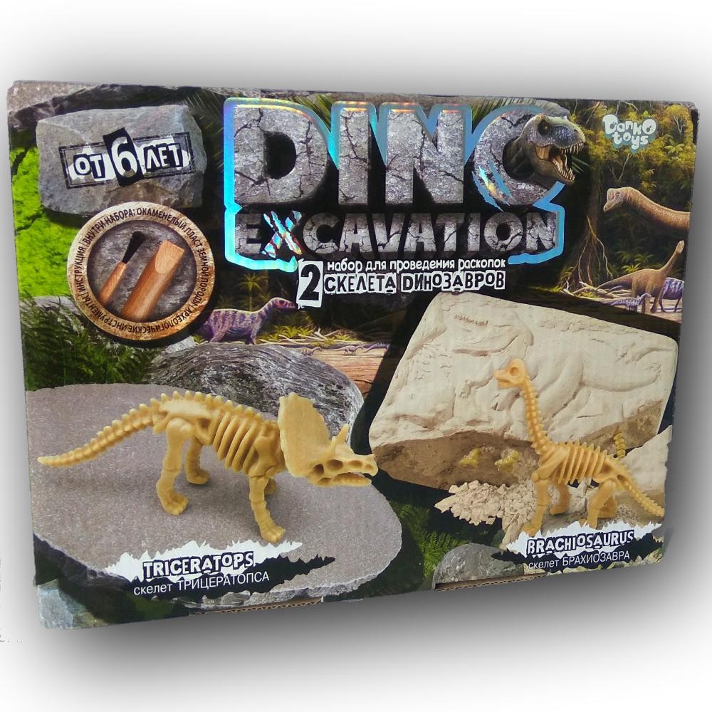 Набір д/проведення розкопок 6+DINO EXCAVATION 04 2скелета Трицератопс+Брахіозавр (1/6)ДТ