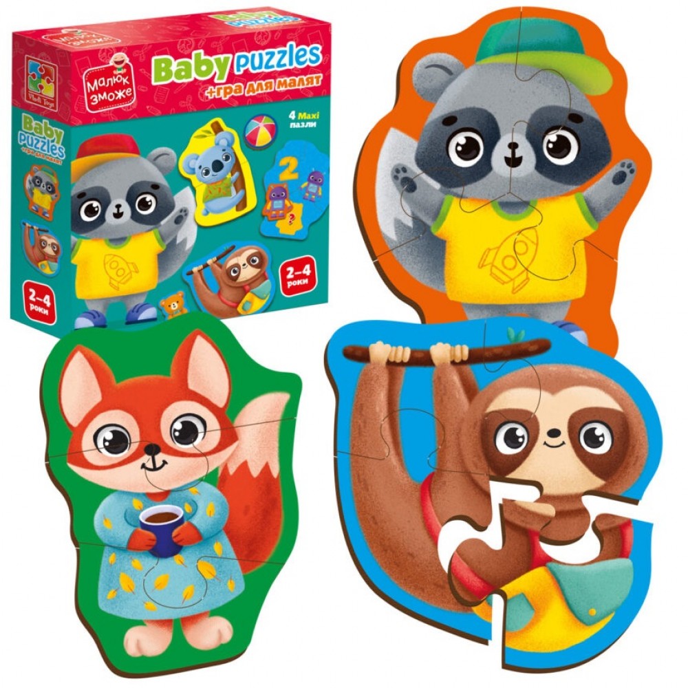 Бебі пазли 1722-27 картонні з грою. Тварини. Іграшки. Vladi Toys