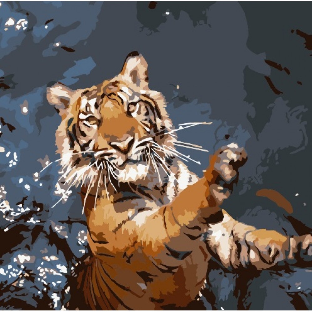 Картина за номерами Тигр-ловець Strateg розміром 40х40 см SK004 3рів.скл.  18кол