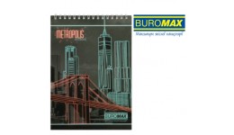 Блокнот А5 BUROMAX 48арк. 24545101-05 клітинка  верхня спіраль  METROPOLIS  черв. (1/10)