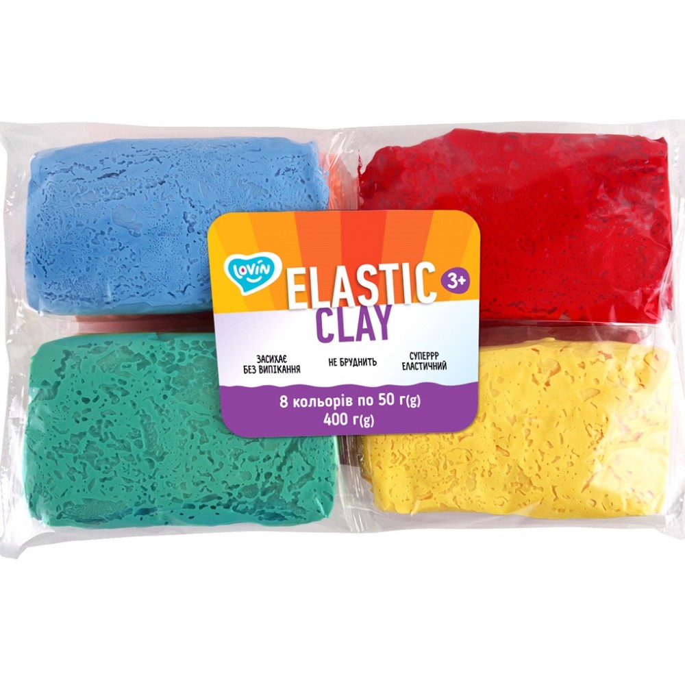 Пластилін легкий повітряний стрибаючий набір 8 кольорів по 50 г 70164 Elastic Clay ТМ Lovin