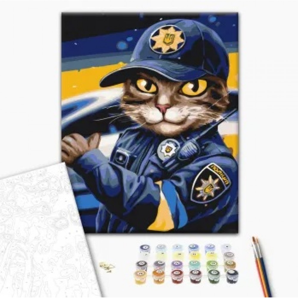 Картина  по  номер Котик поліцейський Маріанна Пащук BS53237 Класік 40х50 патріотичні 3 рів.скл