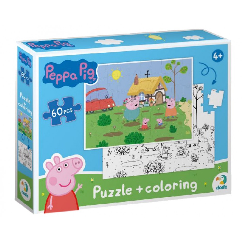 Пазл - розмальовка  60 ел 200119 Peppa Pig Ігри у садочку 2 в 1 розмір картинки 32х23 см (dodo)