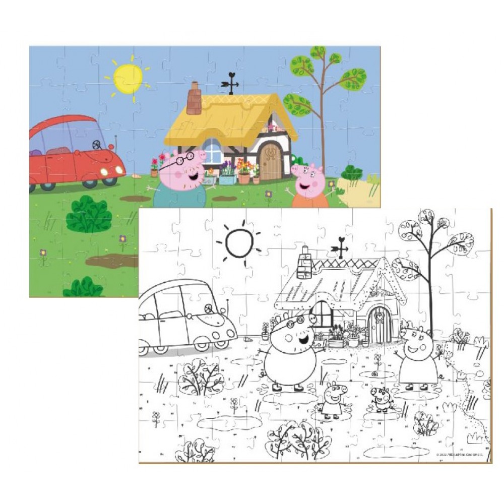 Пазл - розмальовка  60 ел 200119 Peppa Pig Ігри у садочку 2 в 1 розмір картинки 32х23 см (dodo)