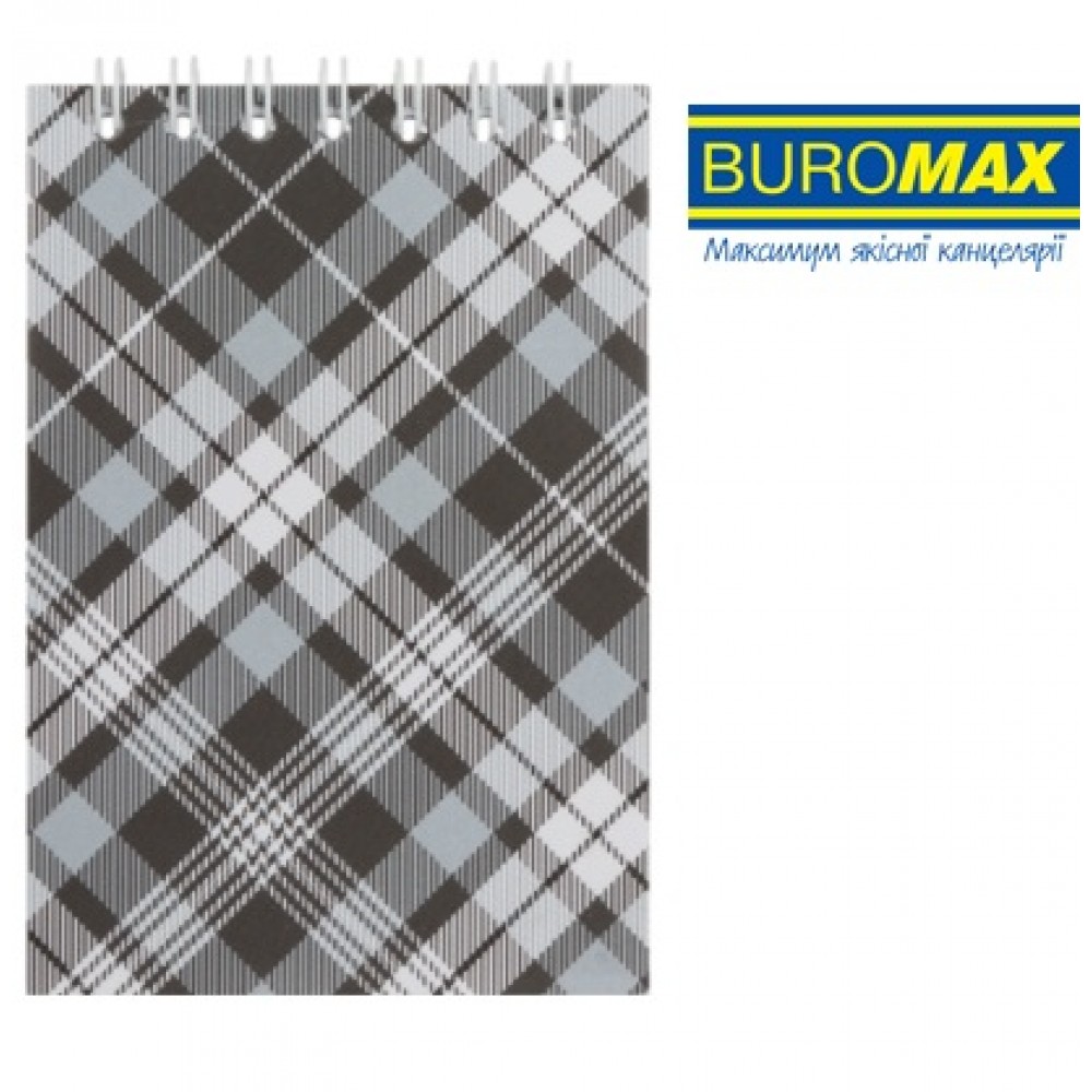 Блокнот А7 BUROMAX  48арк 2490-09  Shotlandka   клітинка  картонна обкладинка  сірий(1/20)