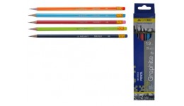 Олівці BUROMAX 8503-12 графітові з гумкою  НВ з білою полоскою  карт. коробка (12 шт) /144