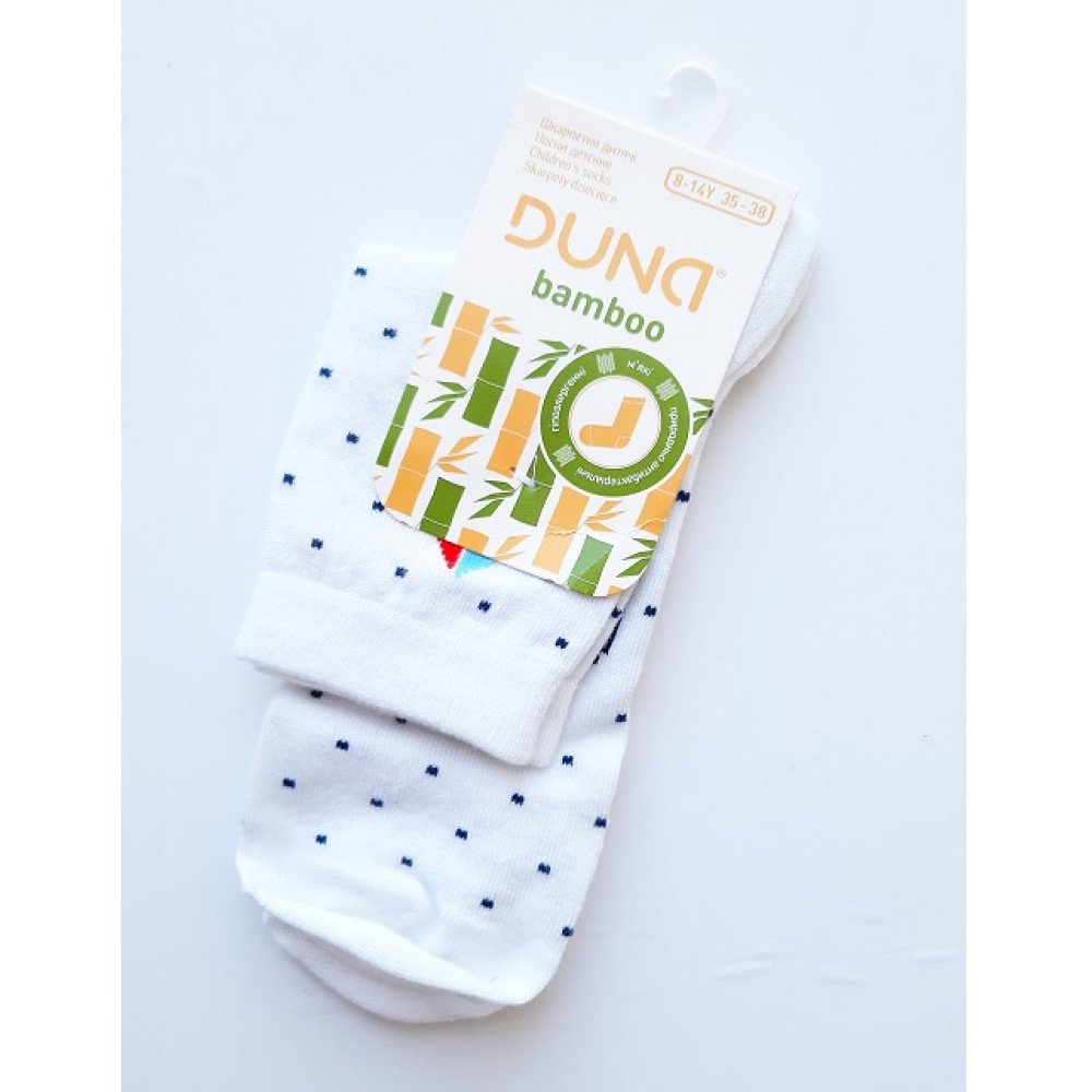 Дитячі шкарпетки DUNA 416 демі  розм.35-38 Білі в крапинку 75%бамбук  23%поліамід  2%еластан