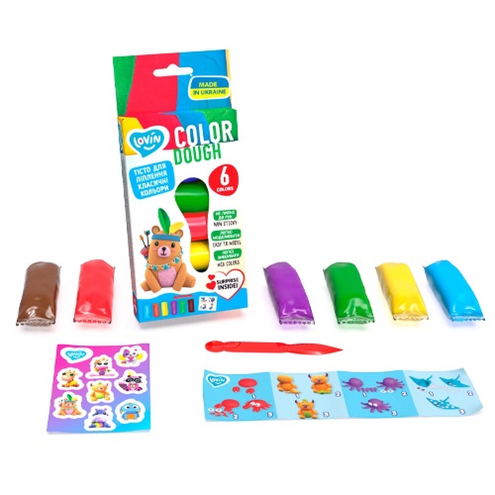 Тісто для ліплення з наліпками набір 6 кольорів ОКТО 41196 ТМ Lovin Classic Assorted (1/36)