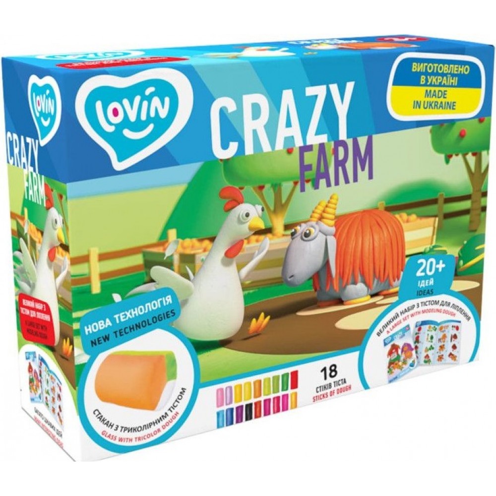 Тісто для ліплення набір 18 кольорів + 1 скл.3 кол Crazy Farm ОКТО41189 TM Lovin 21.5*16*7.5 см