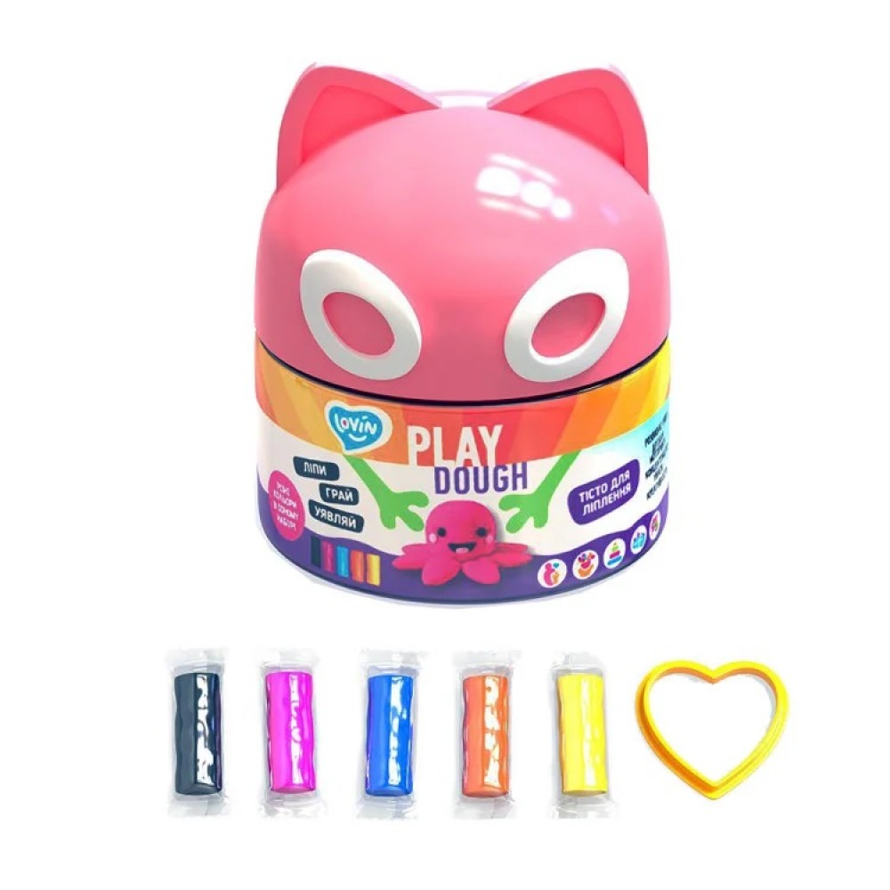 Тісто для ліпки з формочкою набір 5 шт. ОКТО 41131 ТМ Lovin Play dough Котик (1/15)