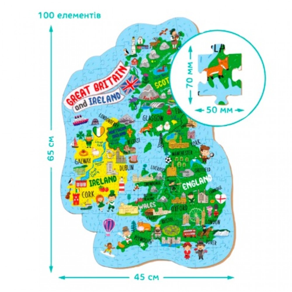 Пазл  100 ел 301160 Мапа Великобританії та Ірландії (dodo)