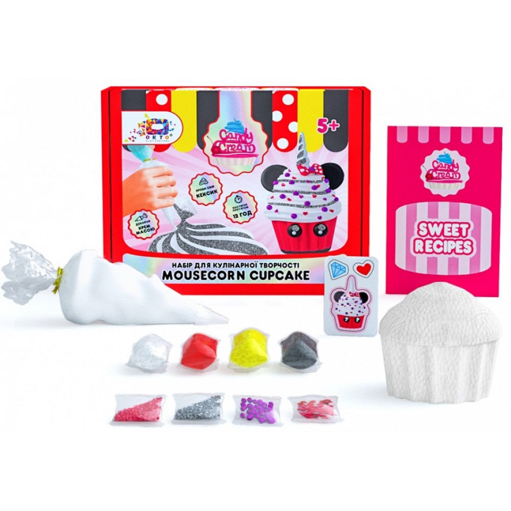 Тісто для ліплення+повітряний пластилін набір Candy Cream Mousecorn Cupcake ОКТО 75004 ТМ