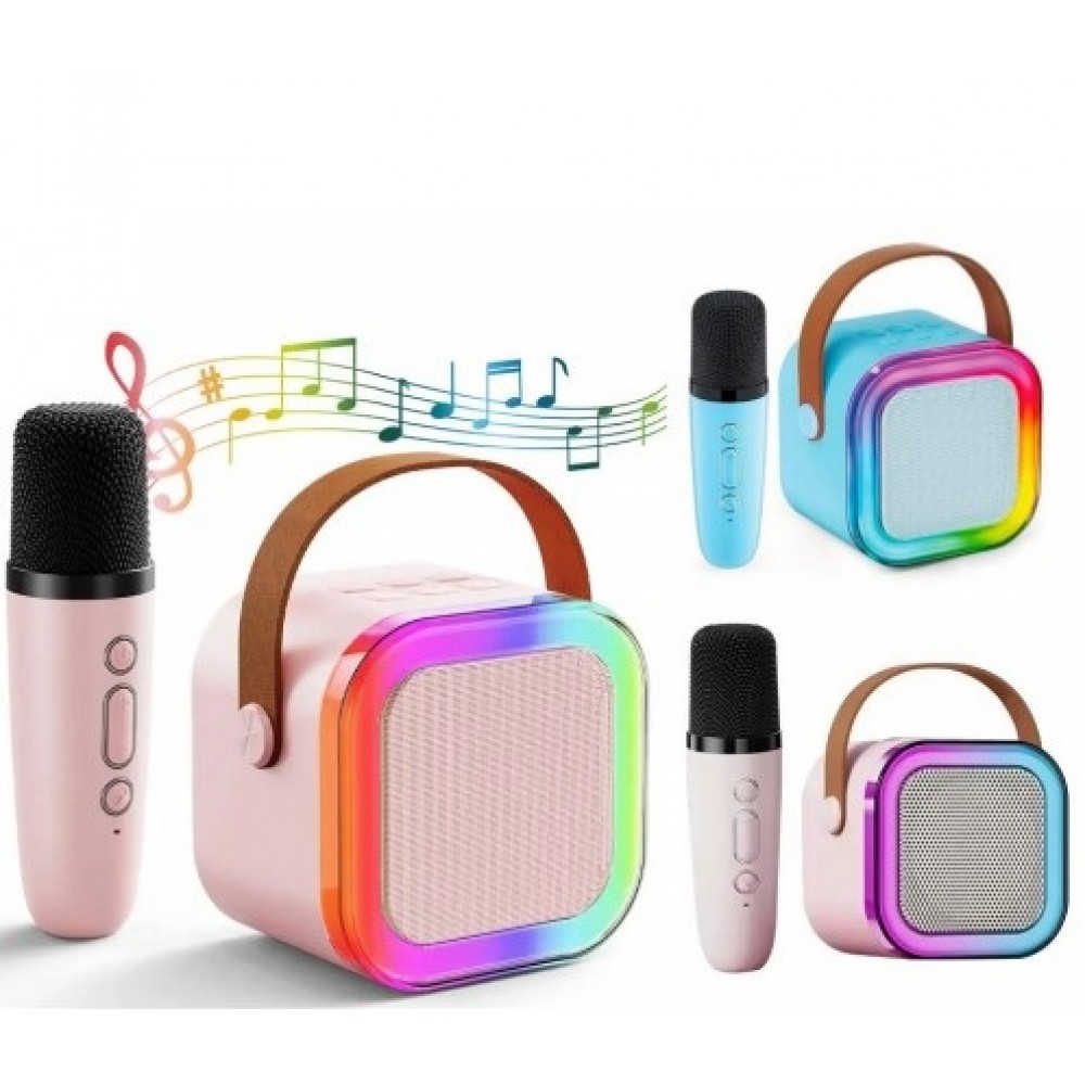ПОШКОДЖЕНА КОРОБКА Колонка караоке з мікрофоном RGB підсвіч. К12 USB заряд.в к.19.5х16 см