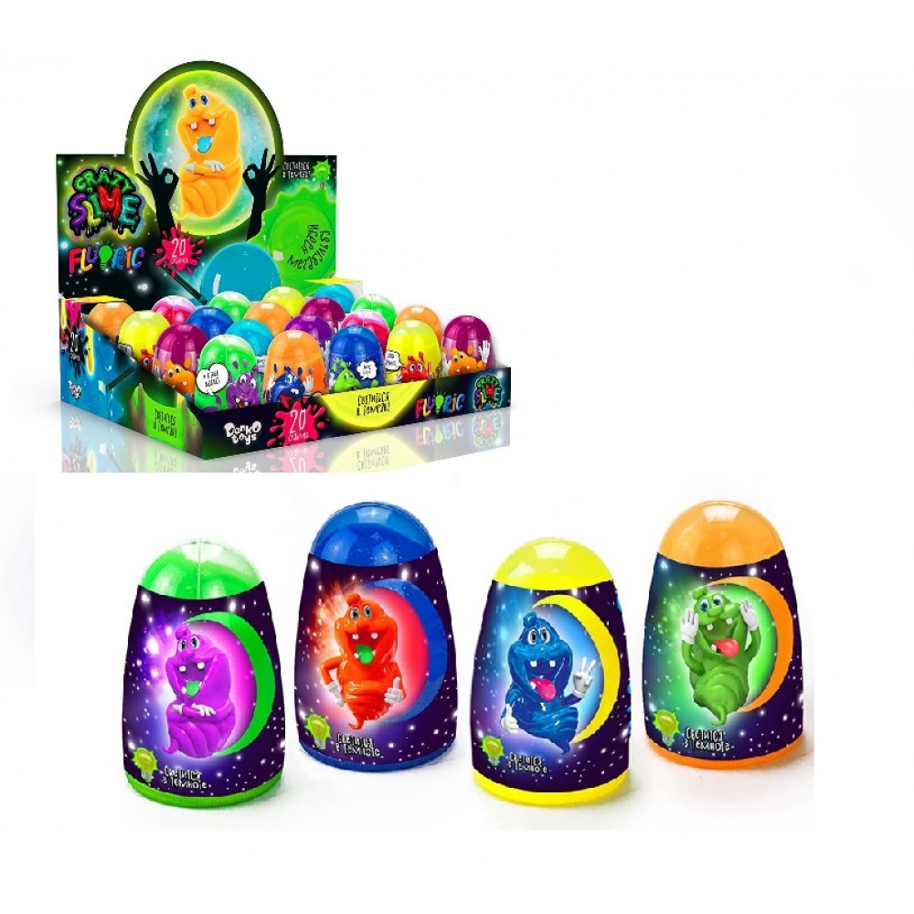 Антистрес-лизун  Crazy Slime Fluoric  світиться у темряві  у колбі (100 г) ТМ Danko Toys