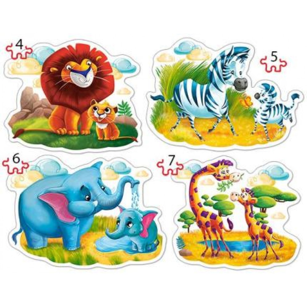 Пазл Касторленд    4 x 1 (4 5 6 7ел) (454) Тварини Африки 23*16 5 см