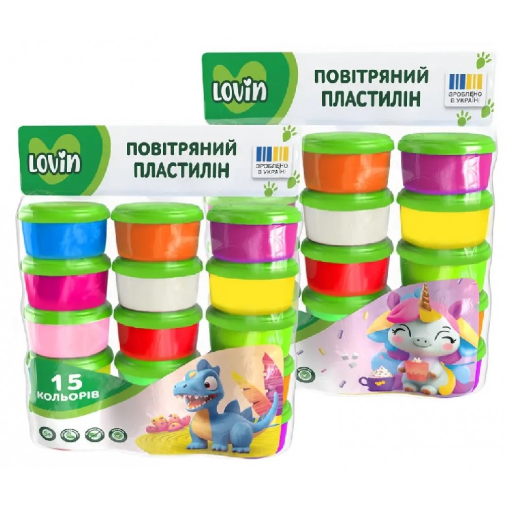 Пластилін легкий стрибаючий набір 15 кольорів ОКТО 7000219 ТМ Lovin  в стаканчиках