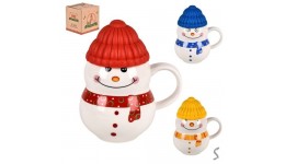 Чашка з кришкою  Сніговик  350мл R85646 кераміка  силікон  подарункова коробка