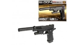 Пістолет на пульках з лазарним прицілом W004C в коробці 24х18 см