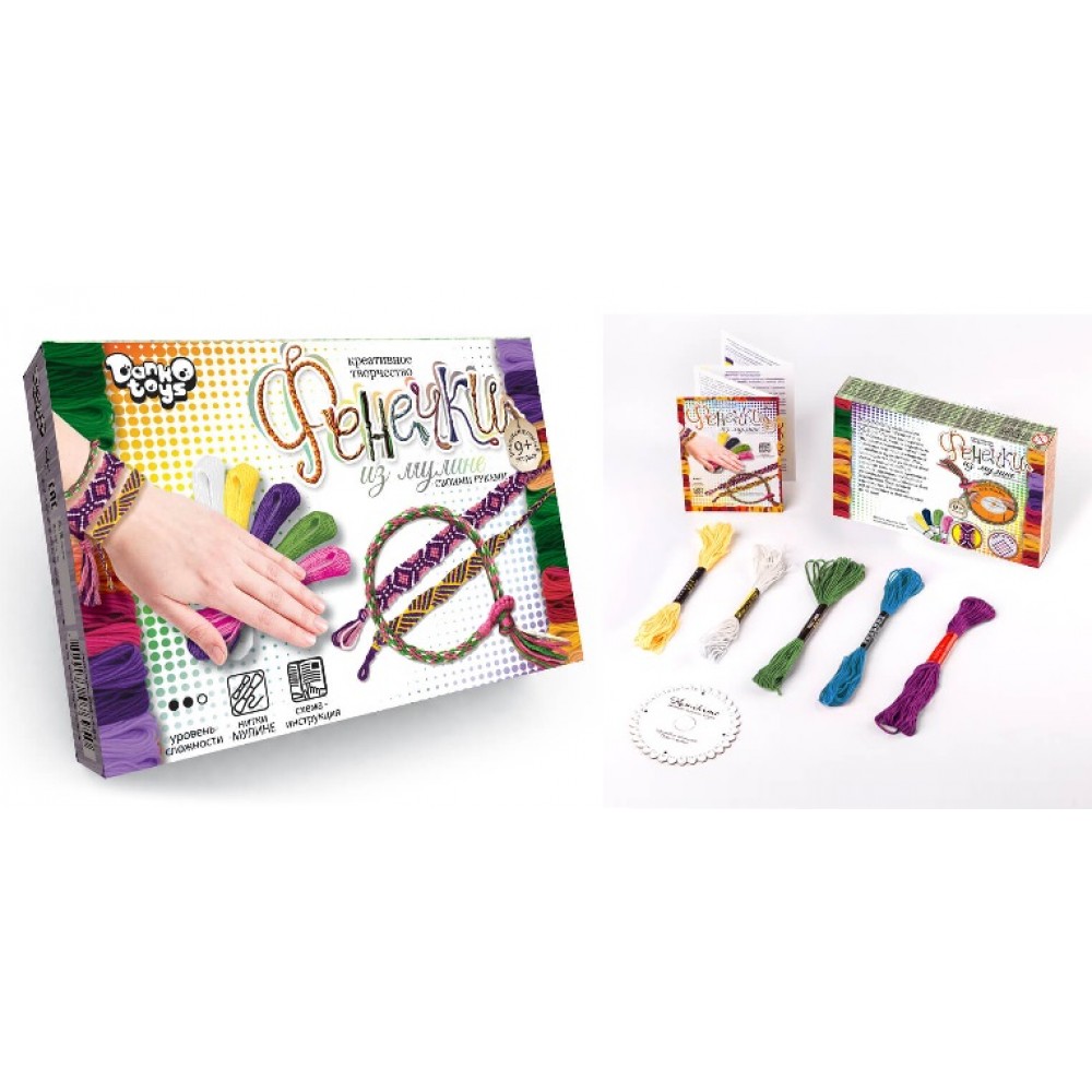 Фенечки з муліне своїми руками FIM-01-03 (нитки+станок д/плетіння) ТМ Danko toys(рос.мова на уп