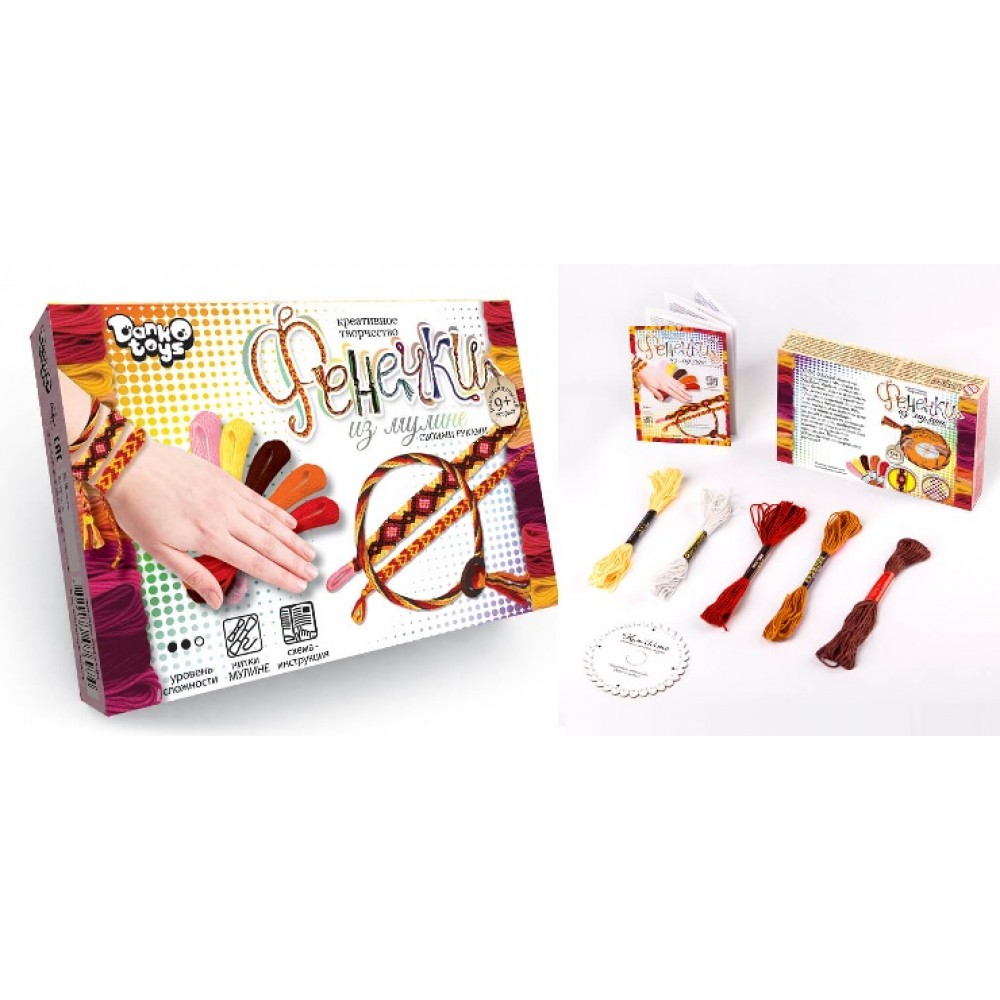 Фенечки з муліне своїми руками FIM-01-05 (нитки+станок д/плетіння) ТМ Danko toys(рос.мова на уп