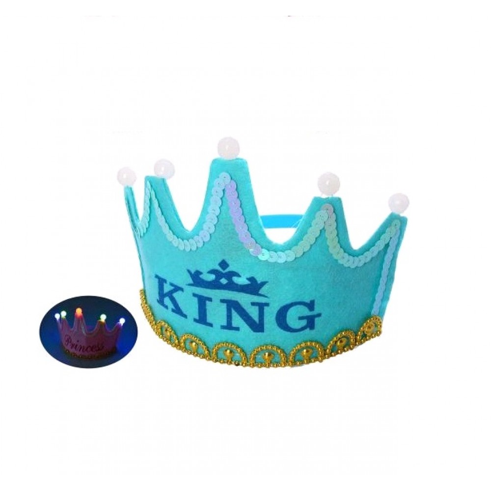 Аксессуар для свята MK 2992 обруч для волосся  корона світиться БЛАКИТНИЙ КОЛІР  бат  в кульке