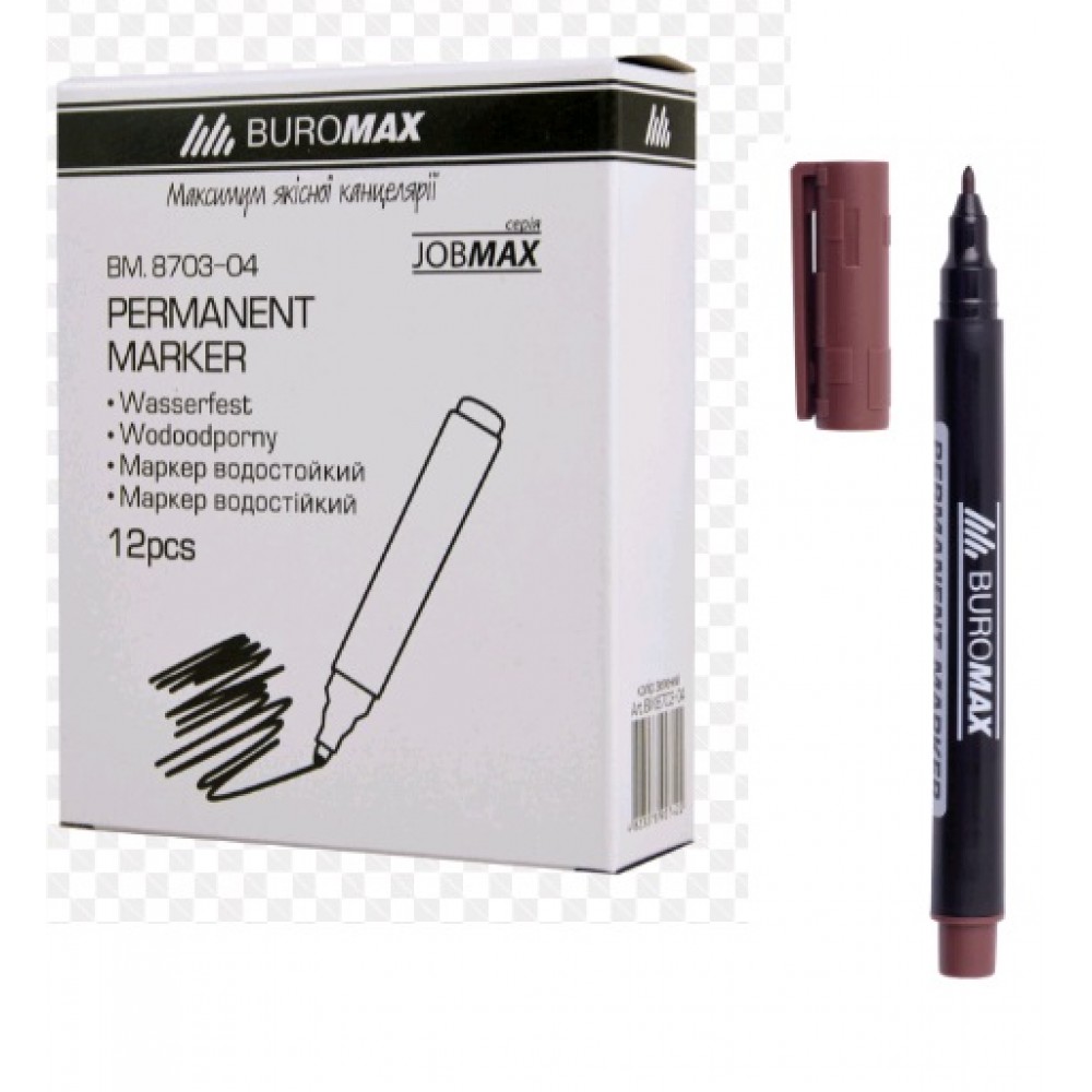 Маркер BUROMAX 8704-25 водост. 1мм коричневий (12 штук в упаковці)