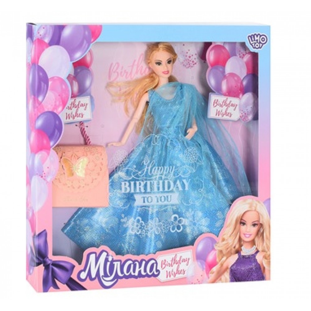 Лялька Мілана M 4771 UA 29см шарнірна  Блакитна сукня  сумочка  в коробці 32х32 5х5см