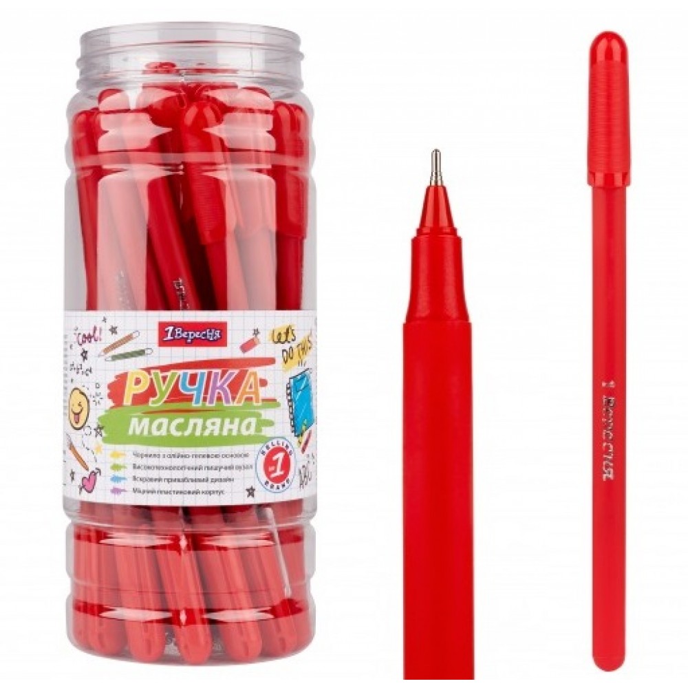 Ручка кулькова 1ВЕРЕСНЯ 412099 червона  Amazik  0 7мм (30 шт. в упаковці)