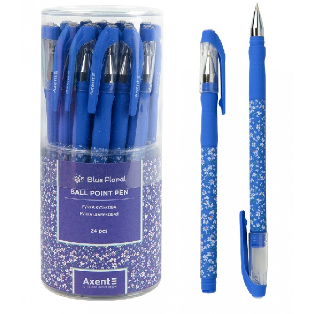 Ручка кулькова AXENT AB1049-36 Blue floral  синя  0 5мм (24 шт. в упаковці)