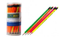 Олівці BUROMAX 8520-100 графітові з гумкою  тубус HB NEON(100 шт.в упаковці) /600