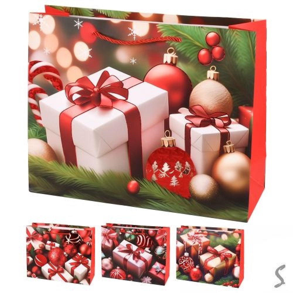 Пакет новорічний паперовий S  Present  24*18*10см R34504-S (12 шт. в упаковці)
