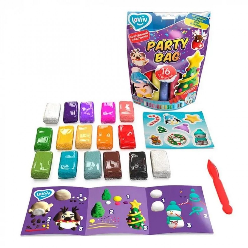 Пластилін легкий повітряний стрибаючий набір 16 кольорів ОКТО 70157 Party Bag Winter ТМ Lovin