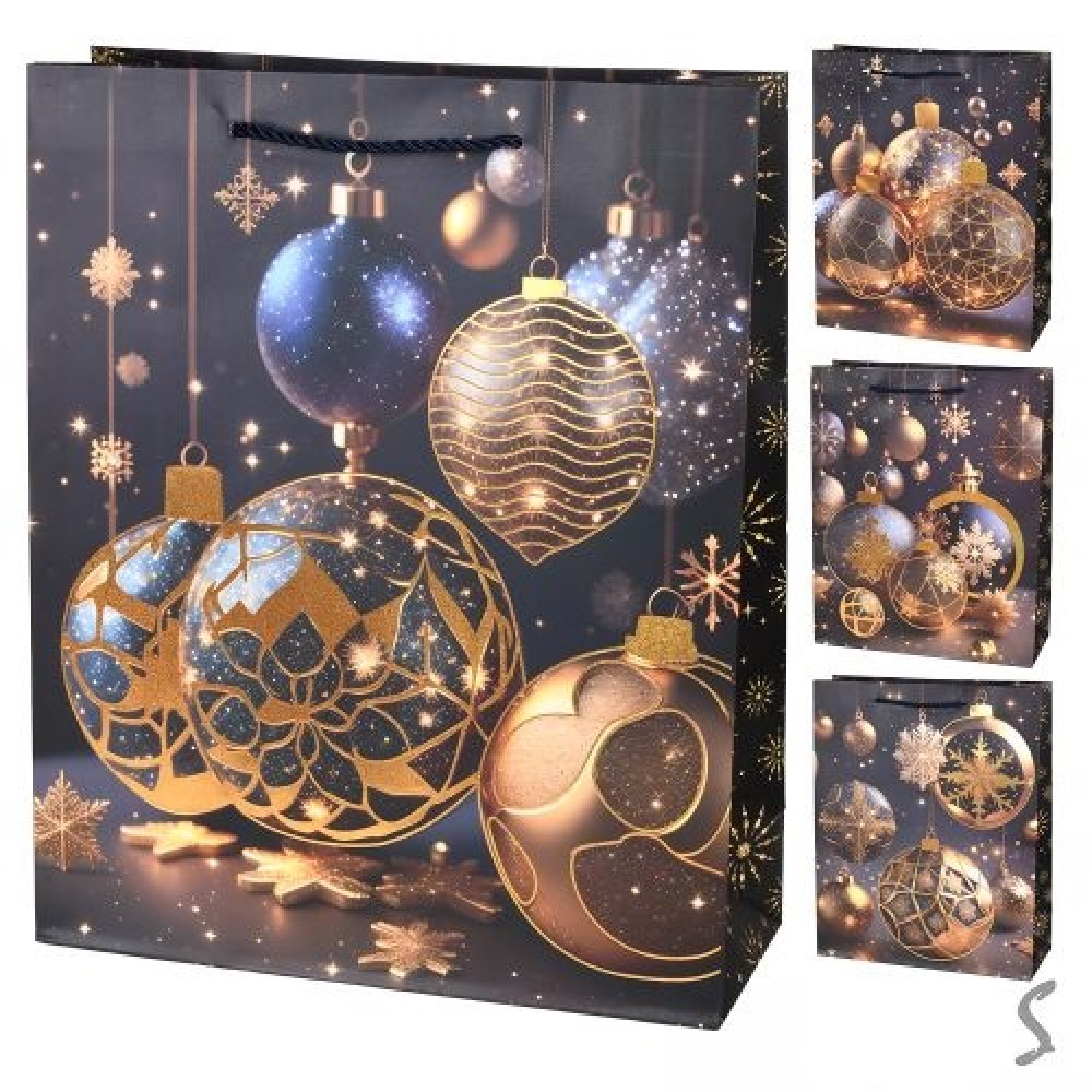 Пакет новорічний паперовий M  New Year`s toys  26*32*10см R34758-M (12 шт. в упаковці)