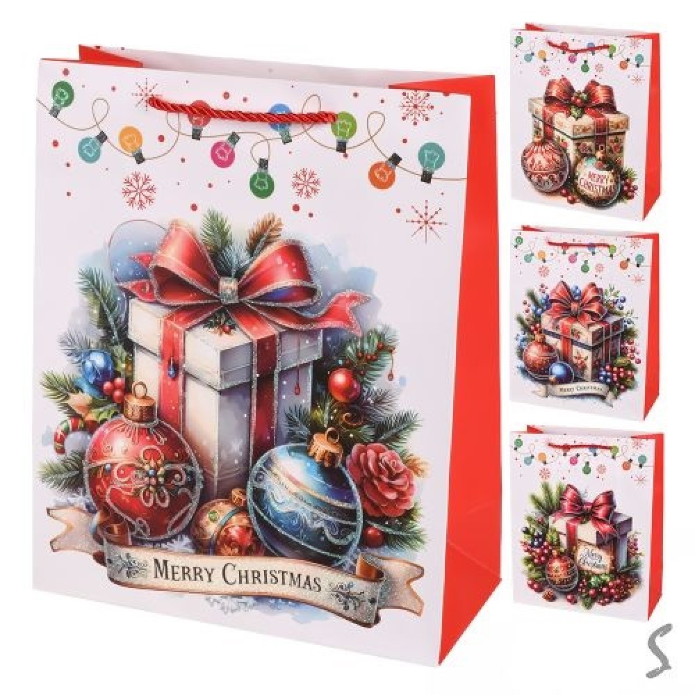 Пакет новорічний паперовий M  Merry Christmas  26*32*12см R34807-M (12 шт. в упаковці)