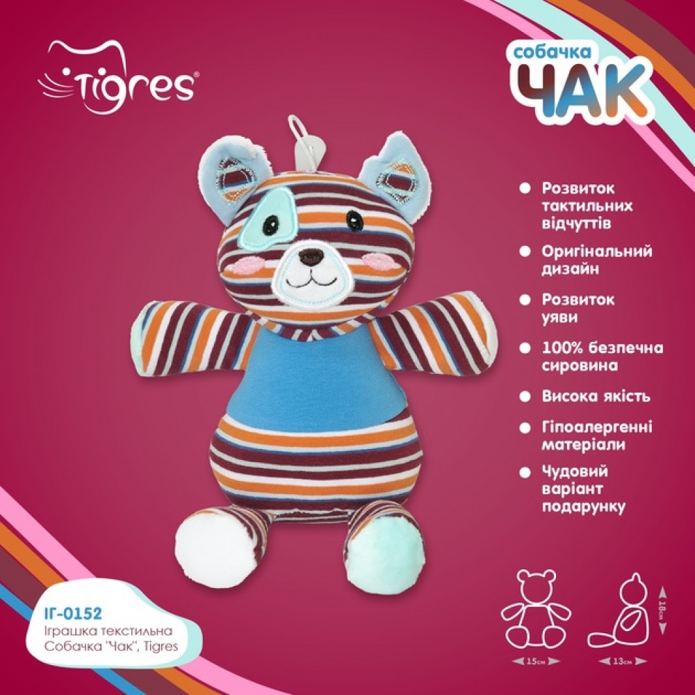 Іграшка текстильна Собачка Чак розмір 20 см  арт.ІГ-0152  Tigres