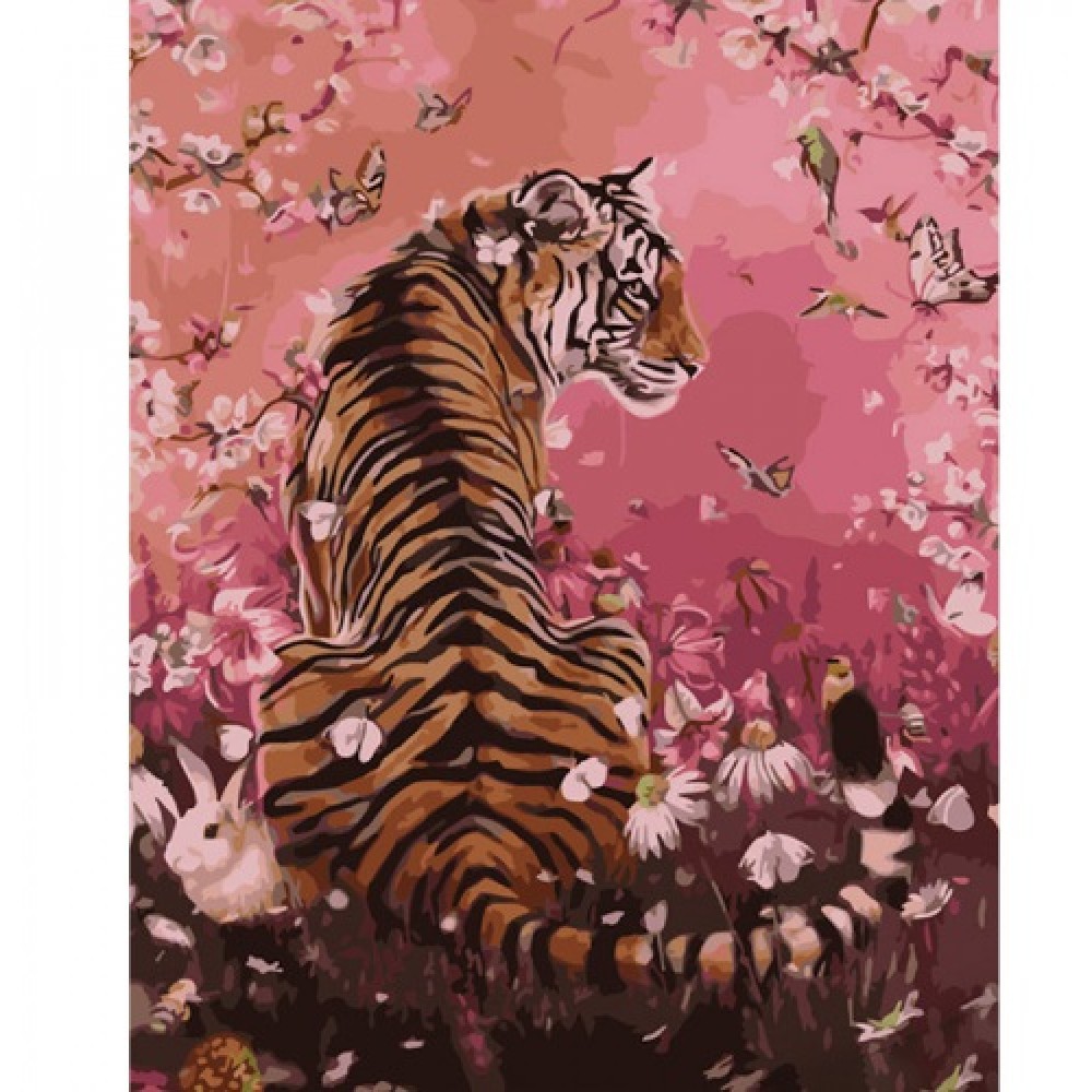 Картина за номерами Тигр на рожевому фоні Strateg розміром 40х50 см GS918 3рів.скл. 24кол