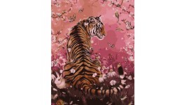 Картина за номерами Тигр на рожевому фоні Strateg розміром 40х50 см GS918 3рів.скл. 24кол