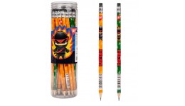 Олівець графітовий з гумкою YES круглий НВ в ластиковому тубі 36 шт.  Ninja  2 диз. мікс