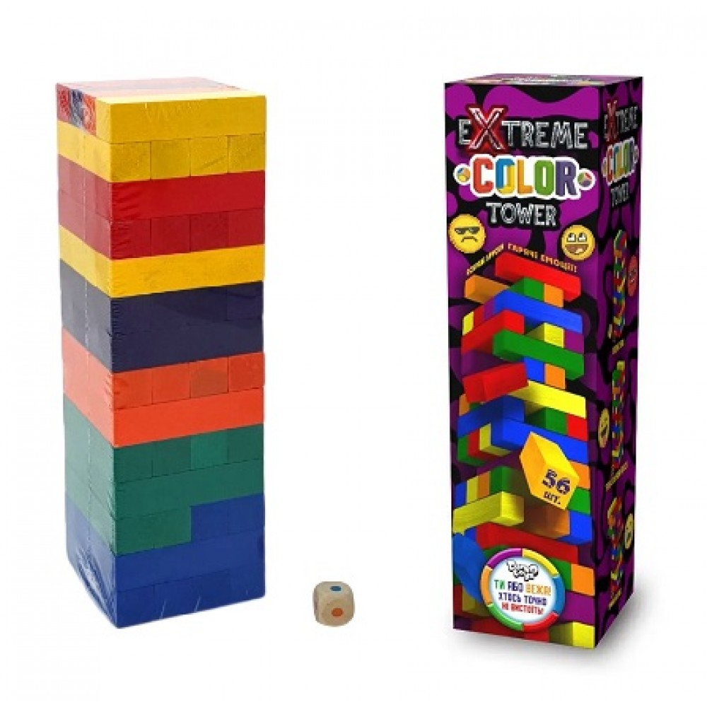 Гра настільна Дженга Вежа EXTREME COLOR TOWER G-ECT-01U в коробці 27х7.5х7.5 см