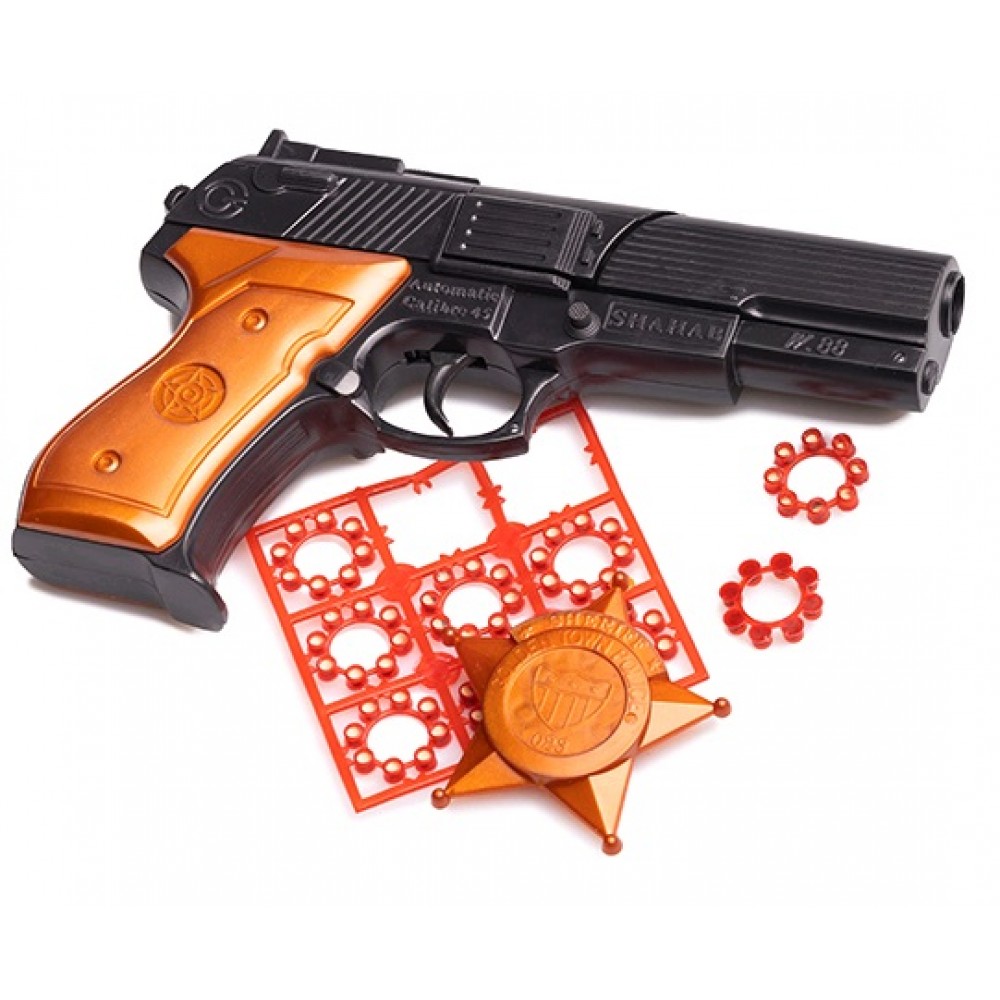 Пістолет з пістонами 282 282 Шахаб Голд іграшковий з значок  на планшеті 19*12 5 см
