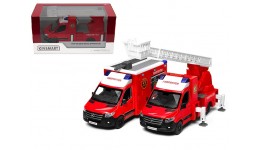 Машинка метал KINSMART Пожежна 5  MERSEDES-BENZ Sprinter  KT5478W відч.двері 2вида в коробці