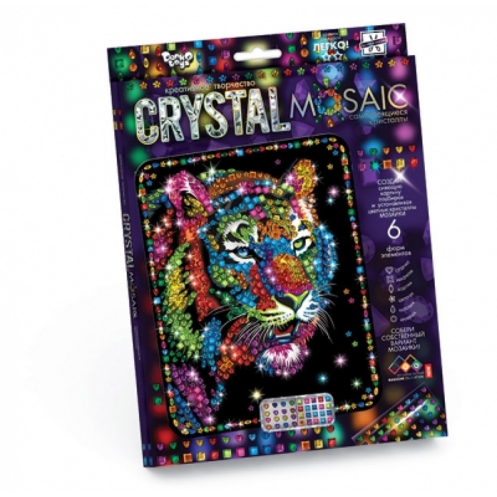 Мозаїка з кольорових кристалів: CRYSTAL MOSAIC CRM-01-01 Тигр 21х30 см TM Danko Toys (1/10)