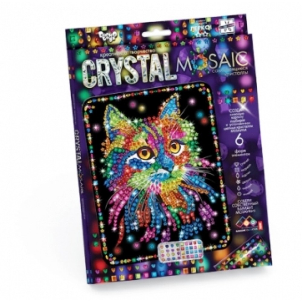 Мозаїка з кольорових кристалів: CRYSTAL MOSAIC CRM-01-02 Кіт вусатий 21х30 см TM Danko Toys