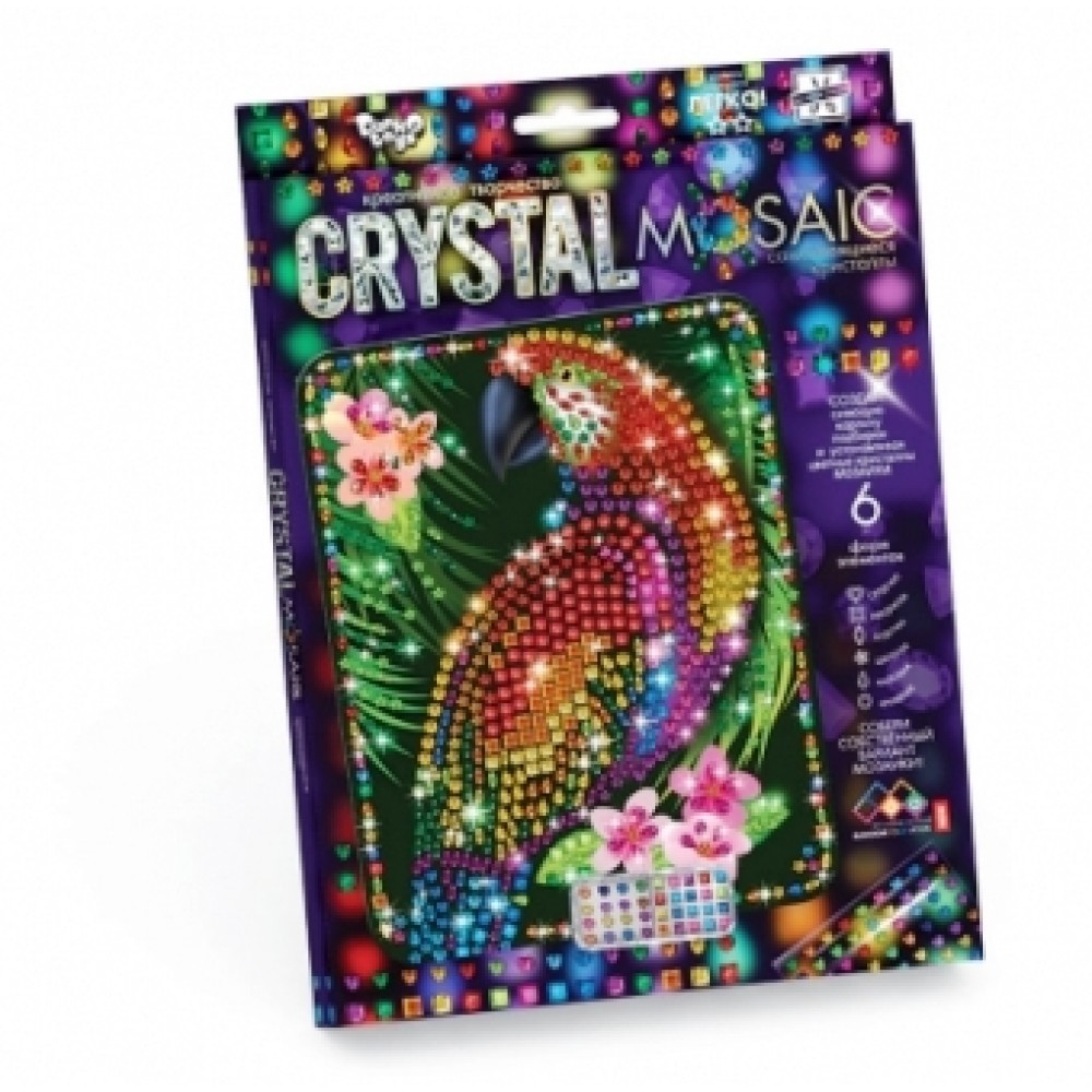 Мозаїка з кольорових кристалів: CRYSTAL MOSAIC CRM-01-10 Папуга 21х30 см TM Danko Toys (1/10)