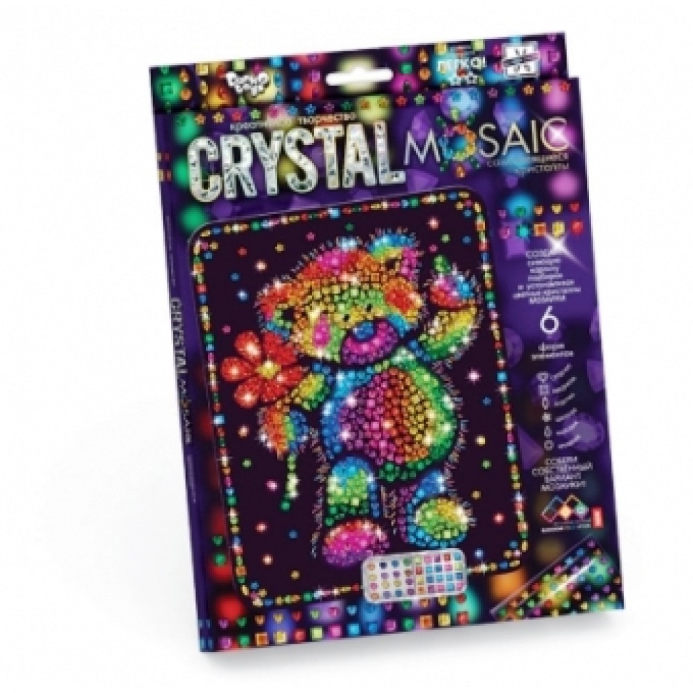 Мозаїка з кольорових кристалів: CRYSTAL MOSAIC CRM-01-05 Ведмедик 21х30 см TM Danko Toys (1/10)