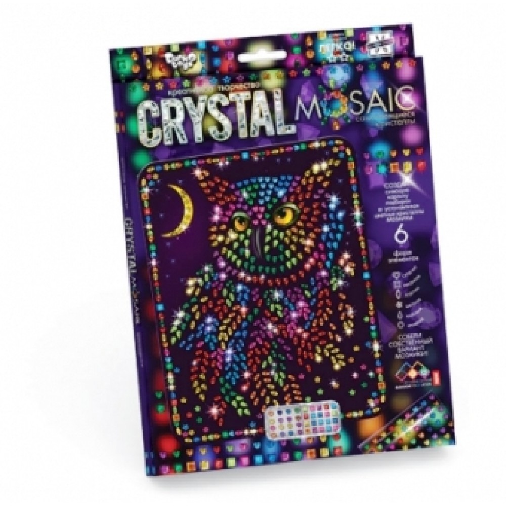 Мозаїка з кольорових кристалів: CRYSTAL MOSAIC CRM-01-06 Сова 21х30 см TM Danko Toys (1/10)