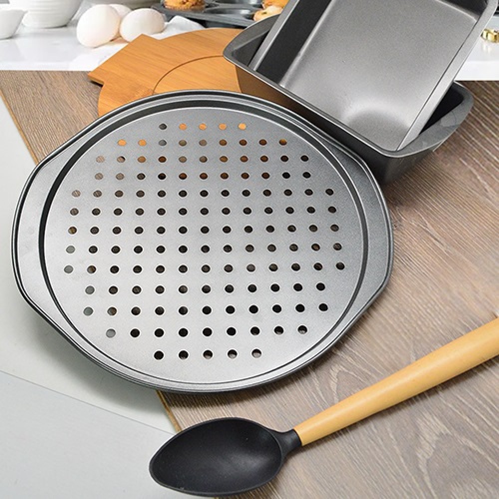 Форма для піци з дірочками  Proffi  d33х35.5х1.5см MH-0495 вуглецева сталь