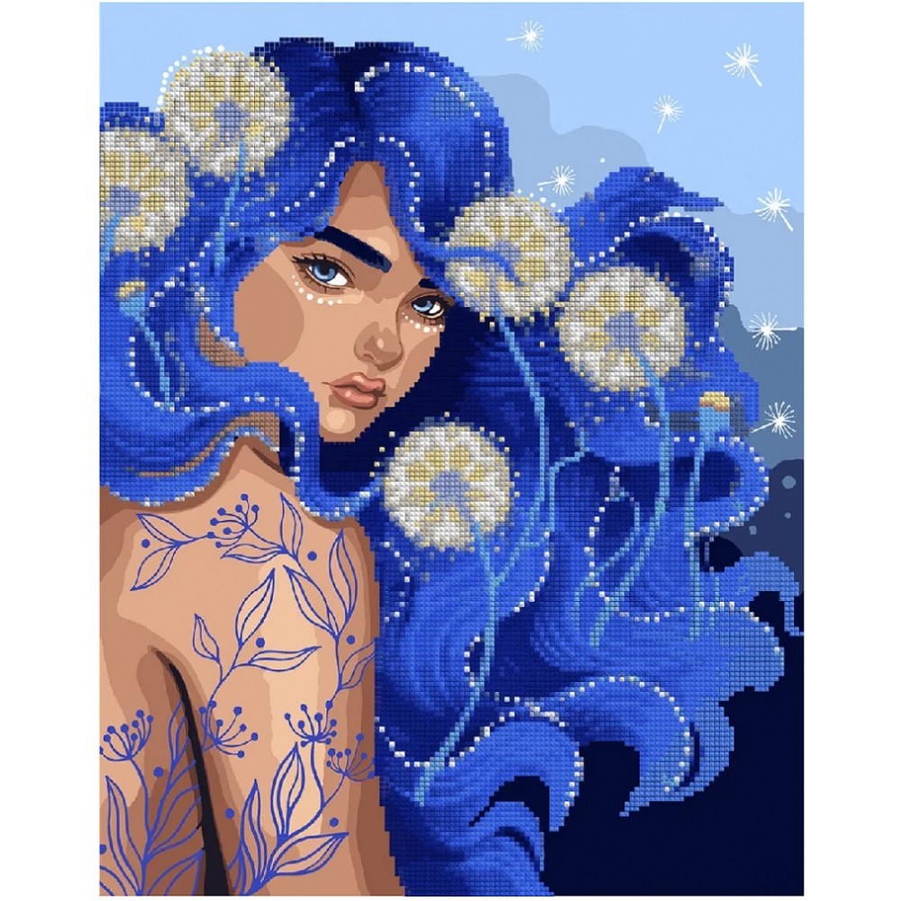 Картина 2в1 за номерами з алмазною мозаїкою SANTI  Дівчина с блакитним волоссям   40х50 см.